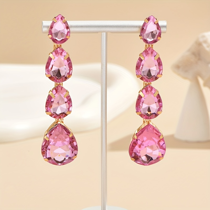 Geometric Water Drop Rhinestone Long Drop Dangle Earrings, Party Decor